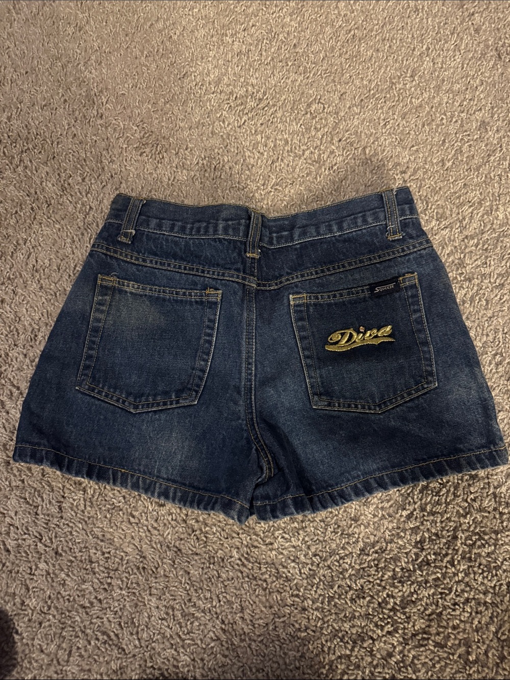 Squeeze Dark Blue Denim Shorts with Gold Patch